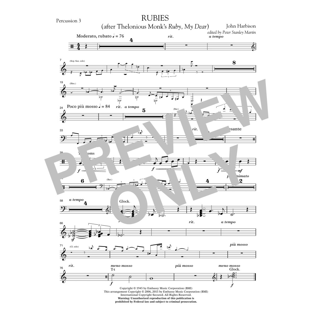 Rubies (After Thelonious Monk's "Ruby, My Dear") - Percussion 3
